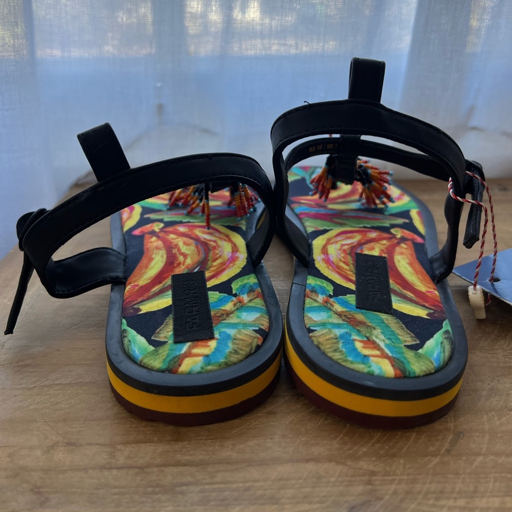 FARM RIO Beaded Pietra Flat Sandal In Black Banana Size 7 - Picture 4 of 11
